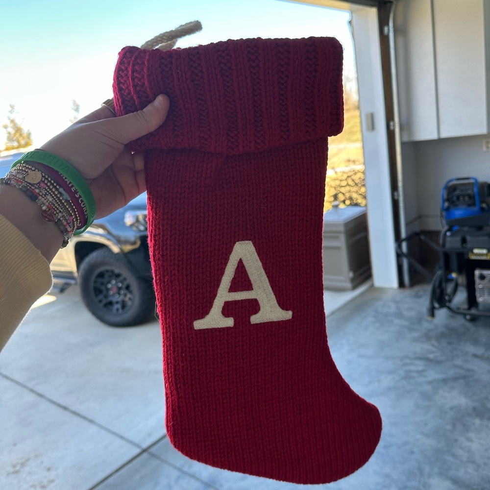 Red Knit Christmas Stocking with Letter A